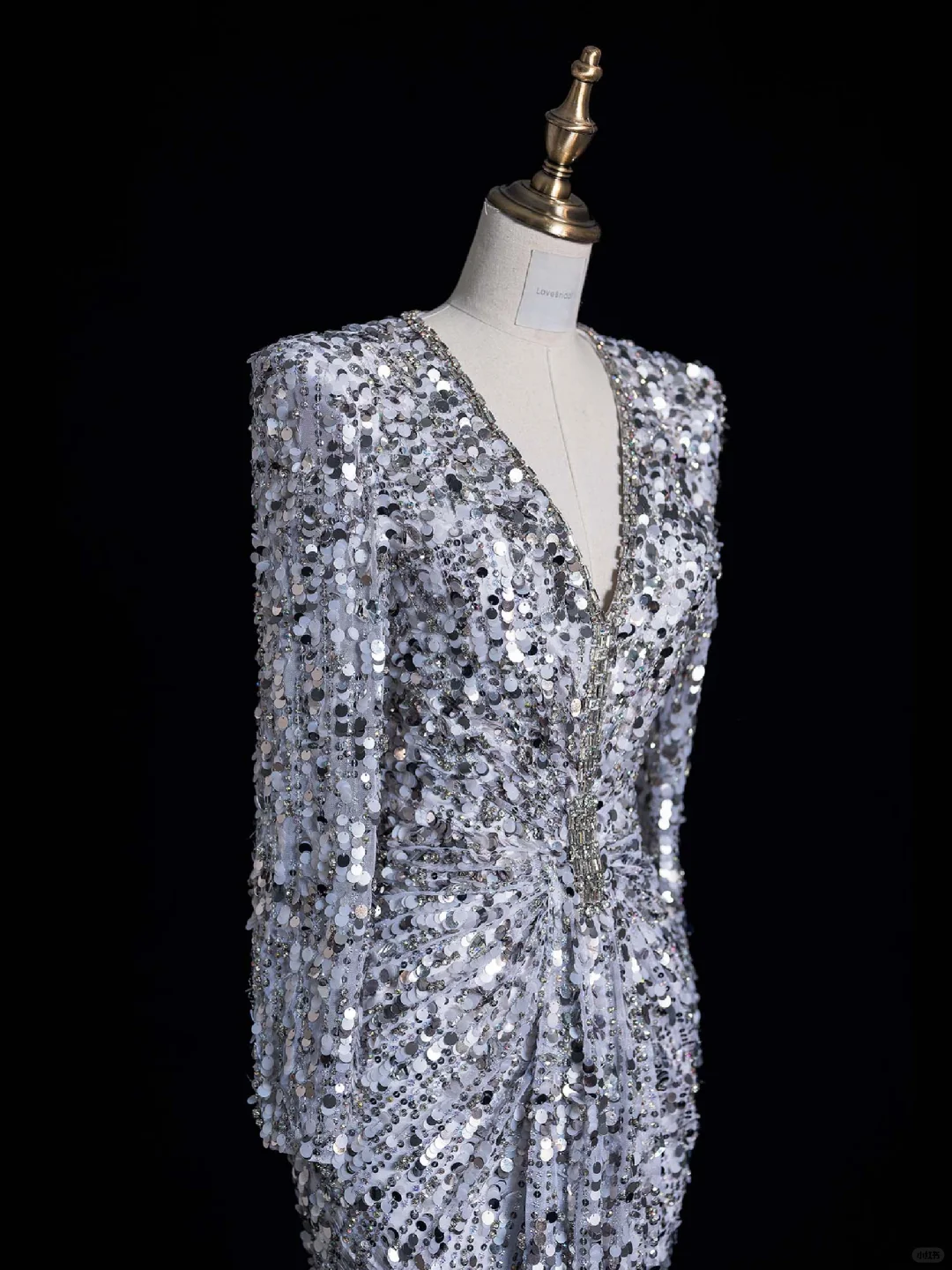 Stunning Sheath V Neck Long Sleeve Sliver Sequin Prom Dress Graduation Prom Dress SH2476