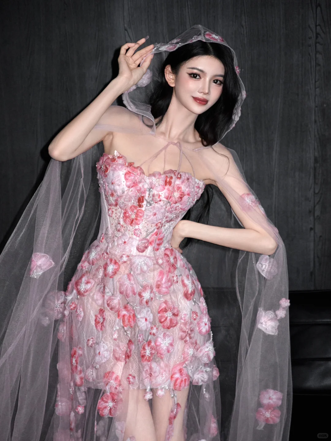 Romantic Pink 3D Floral A Line Sweetheart Neck Tulle Date Dress Evening Dress Homecoming Dress SH3441