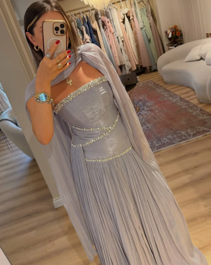 Ethereal A Line Strapless Beaded Chiffon Long Prom Dress Evening Dress SH7303