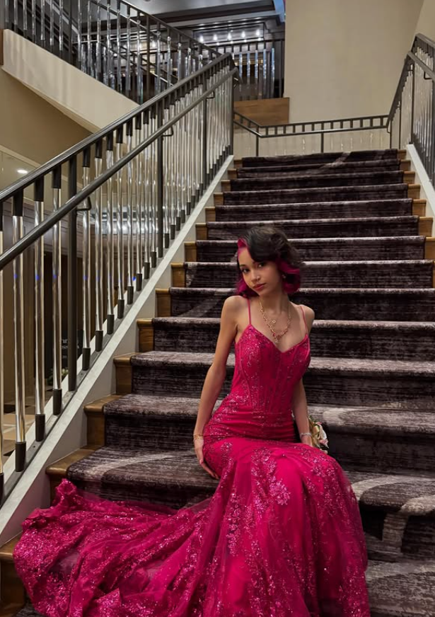 Hot Pink Mermaid Sequin Tulle Prom Dress 16th Birthday Dress Wedding Guest Dress SH4282
