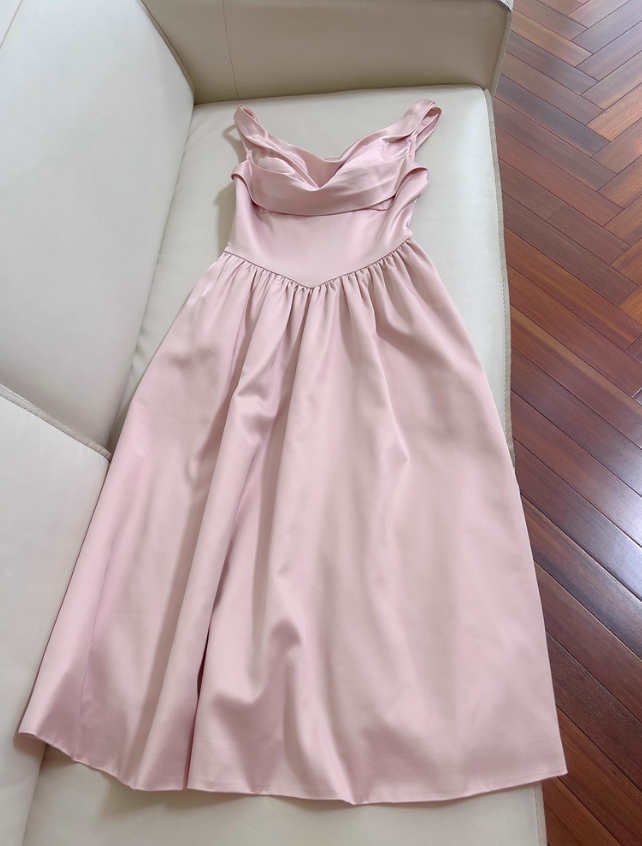 Gentle Pink A Line Straps Pleated Satin Homecoming Dress SH4507