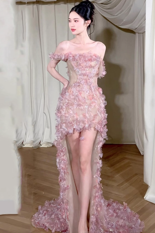 Romantic A Line Off the Shoulder Floral Tulle Prom Dress 16th Birthday Dress SH4137