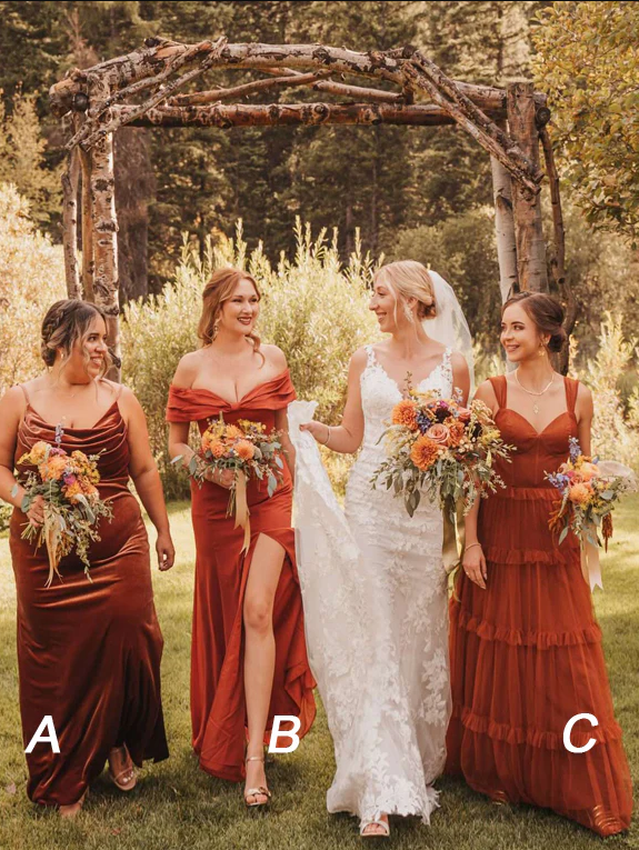 bridesmaid autumn dresses Burnt Orange Mismatched Charming Autumn Wedding Party Bridesmaid Dress – shinydress