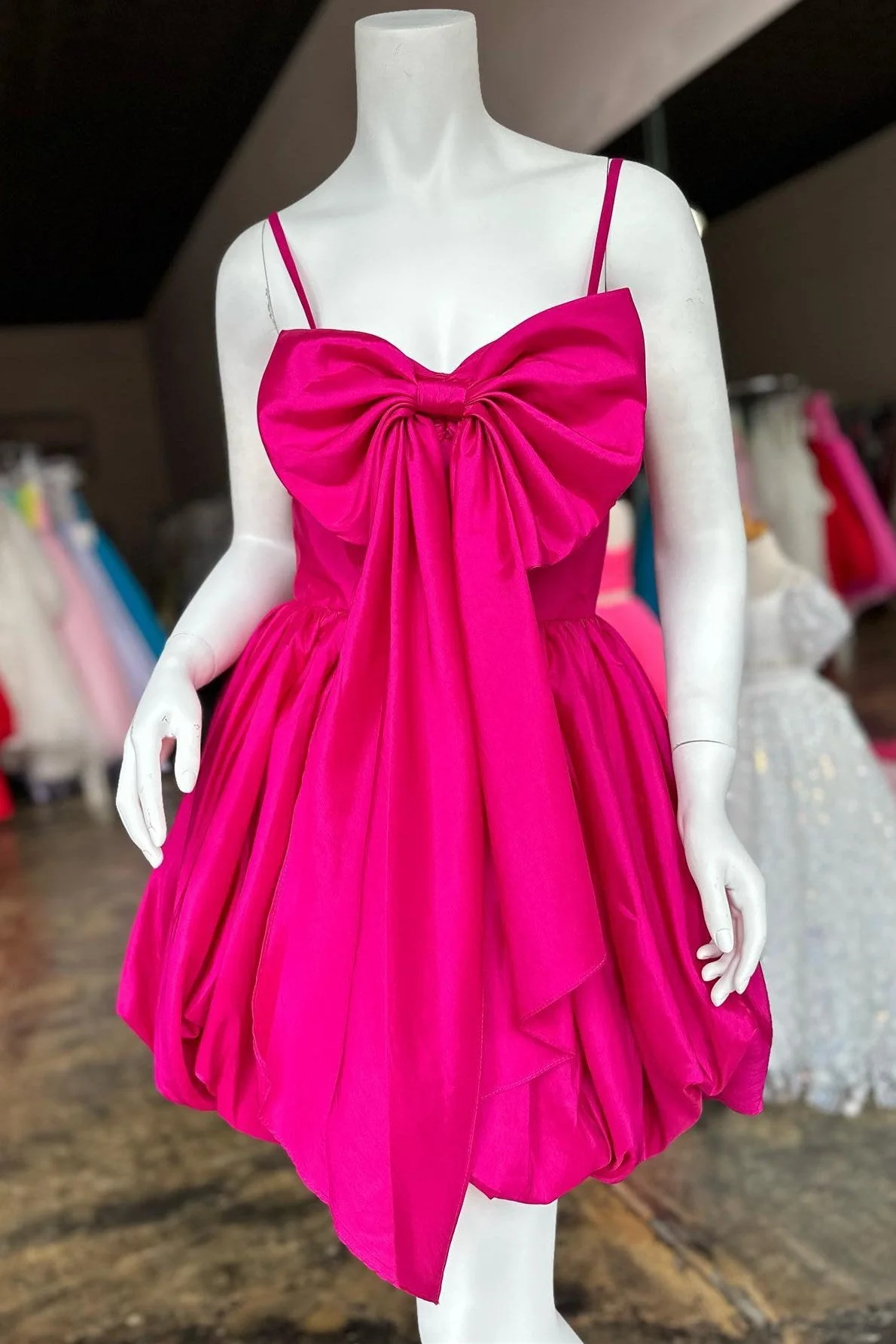 Cute A-Line Fuchsia Bow Short Homecoming Dress SH605