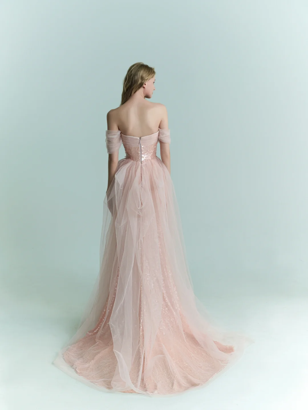 Shiny Pink Mermaid Off the Shoulder Tulle Sequin Party Dress Prom Dress Formal Gown SH4308