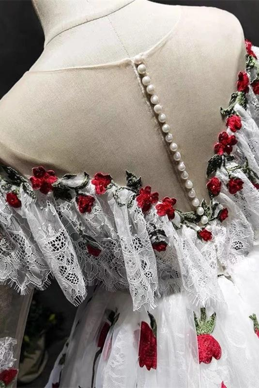 Off The Shoulder Lace Tulle Appliques Prom Dress Wedding Dress Quinceanera Dress SH932