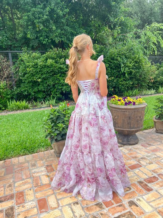 Cute Chiffon Floral Print Prom Dress Senior Evening Gown SH1007