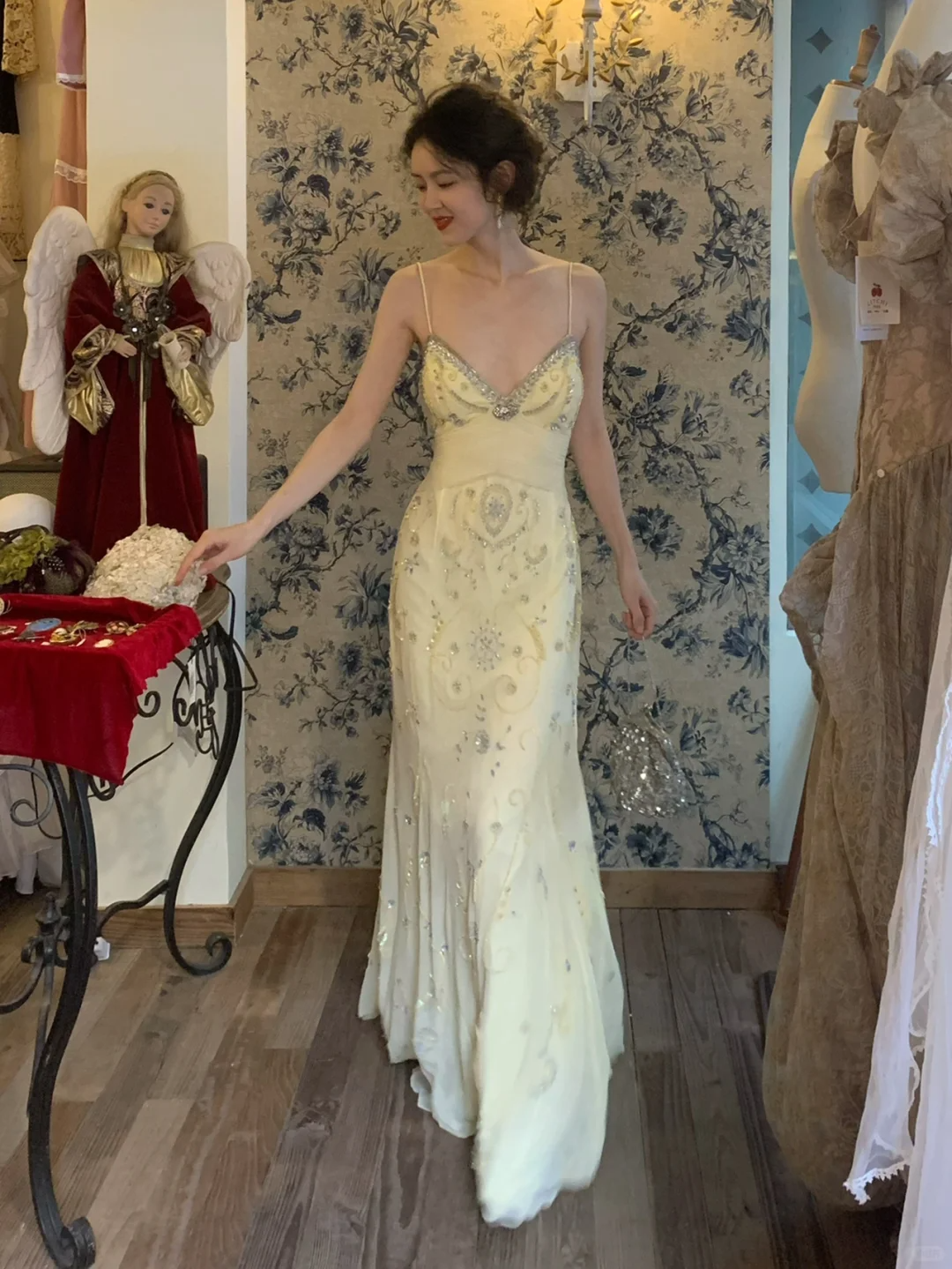 Vintage Light Yellow Spaghetti Strap Exquisite Rhinestone Chiffon Prom Dress 22th Birthday Dress SH4409