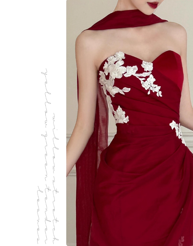 Burgundy Mermaid Sweetheart Neck White Applique Tulle Prom Dress Party Dress SH4077