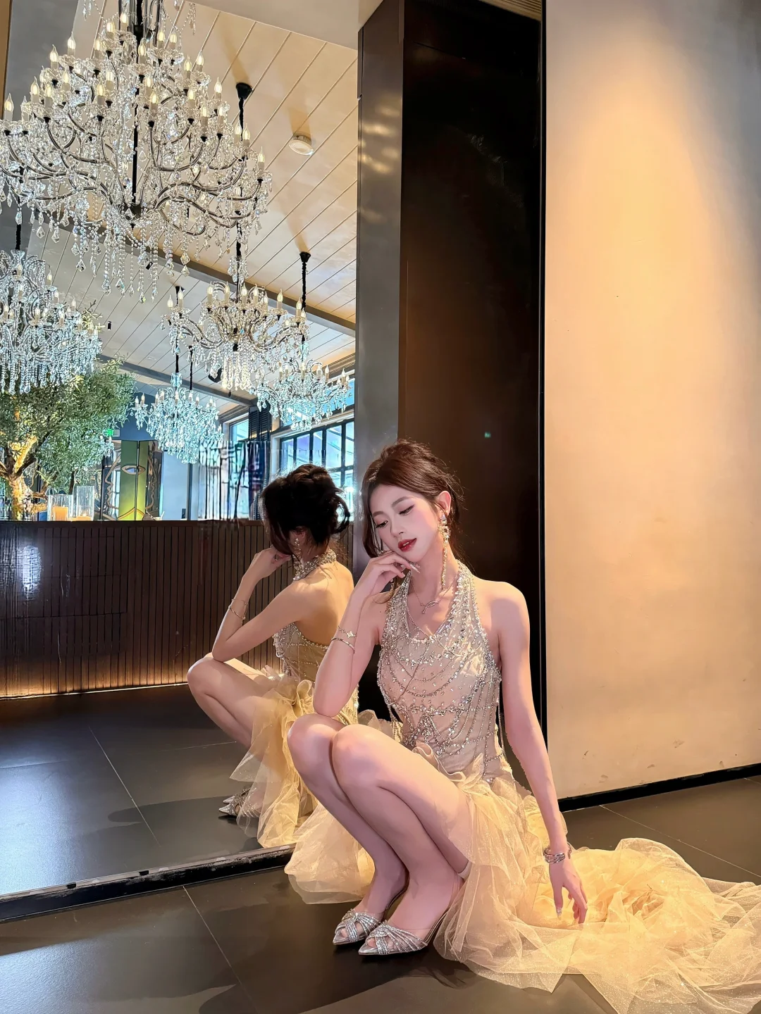 Exquisite Gorgeous A Line Halter Rhinestone Tulle Prom Dress Evening Dress Formal Gown SH3929