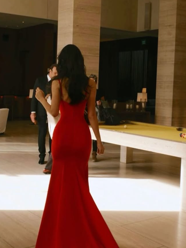 Charming Mermaid Spaghetti Strap Burgudy Satin Long Sweep Prom Dress Evening Dress SH2321