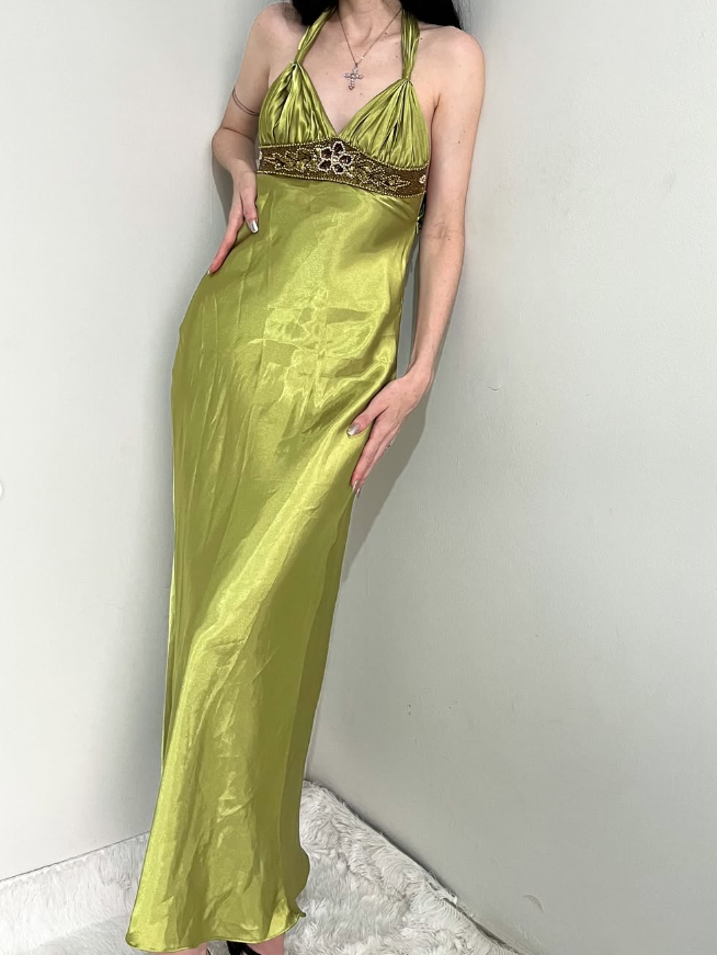 Sheath Sexy Halter Green Satin formal dresses Bridesmaid Dresses evening gown Prom Dress