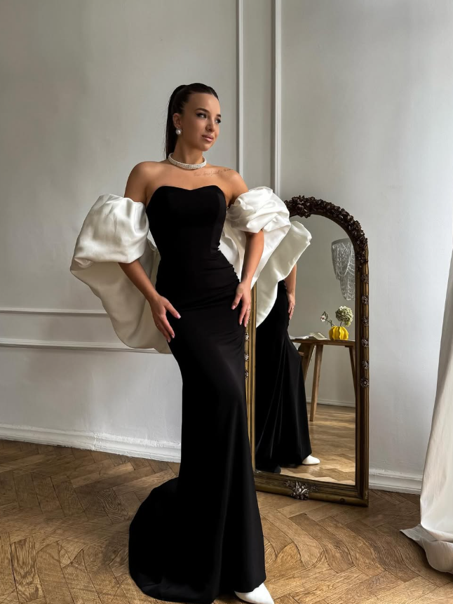 Black Velvet Strapless Mermaid Prom Dress Evening Dress SH1327
