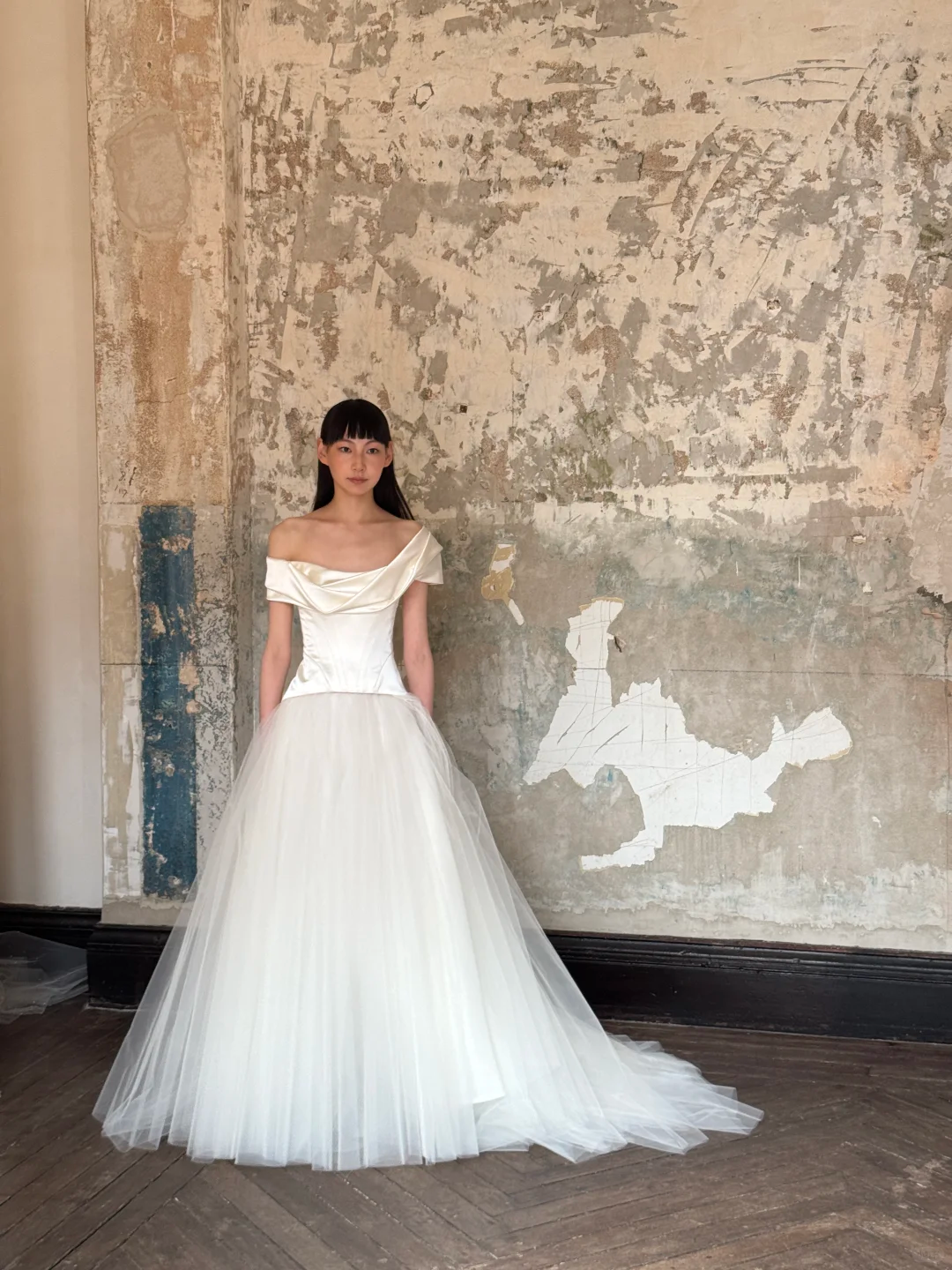 Pretty A Line Off the Shoulder Corset Satin Tulle Long Prom Dress Wedding Dress SH4273