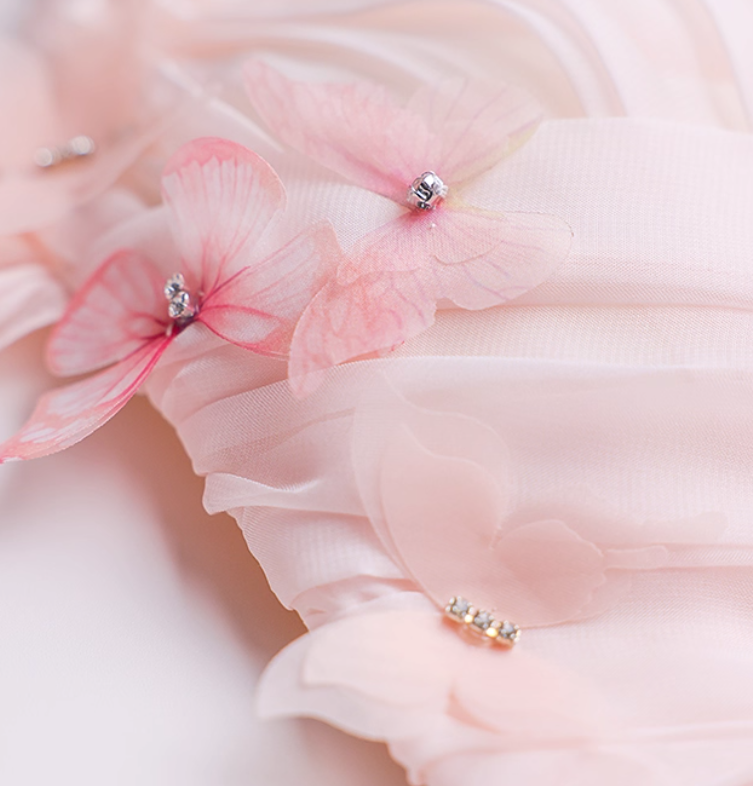 Light Pink Mermaid Off the Shoulder Butterfly Tulle Long Prom Dress Party Dress SH4037