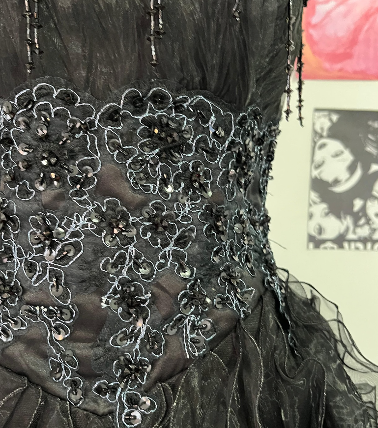 Cute A Line Spaghetti Strap Beaded Ruffle Black Tulle Short Homecoming Dress SH2060