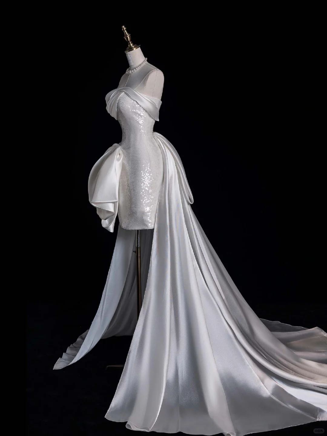 Cute Sheath Strapless Bow White Sequin Satin Long Sweep Prom Dress Graduation Prom Dress SH2566
