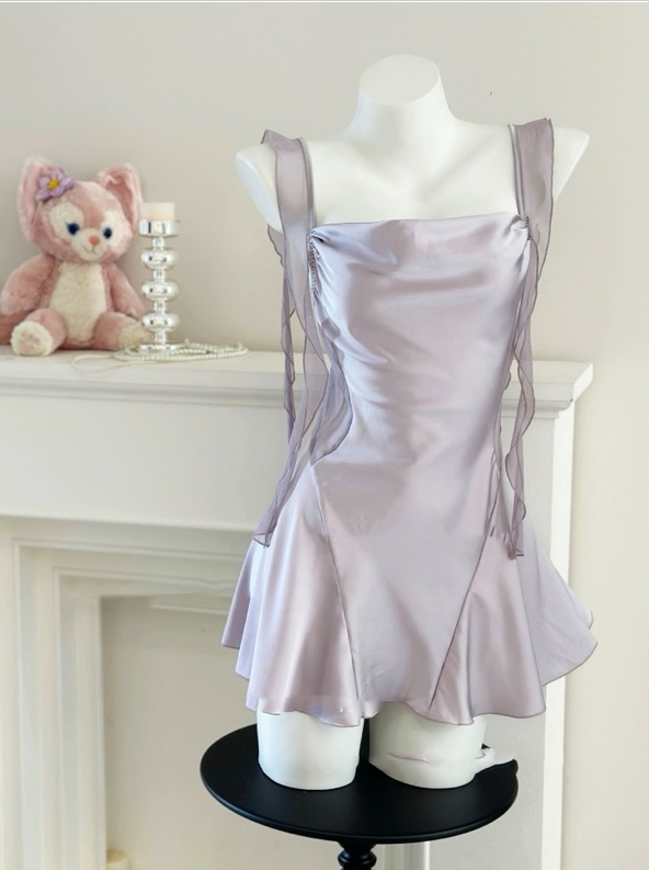 Sage Green Gentle A Line Spaghetti Strap Satin Mini Homecoming Dress Cocktail Dress SH3427