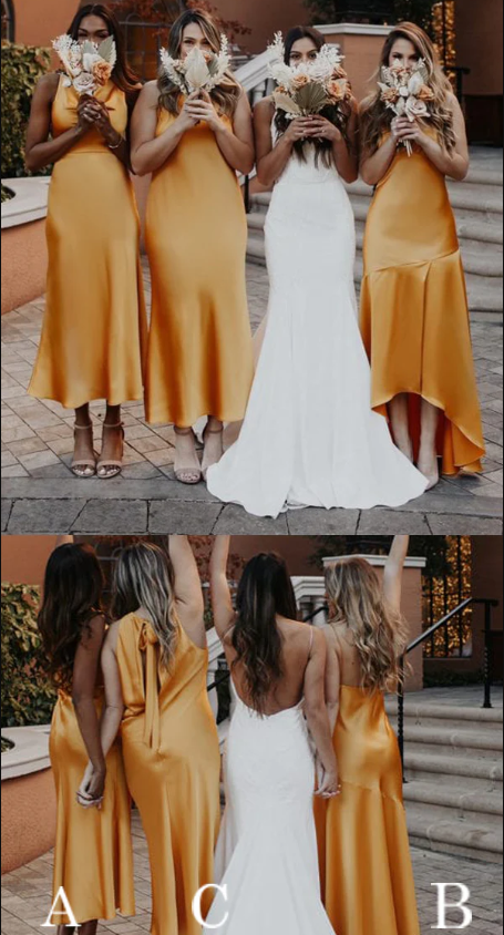 Orange Elastic Satin Mismatched Fashion Bridesmaid Dresses SH5586