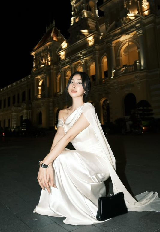 Simple A Line Straps White Satin Long Prom Dress SH5297