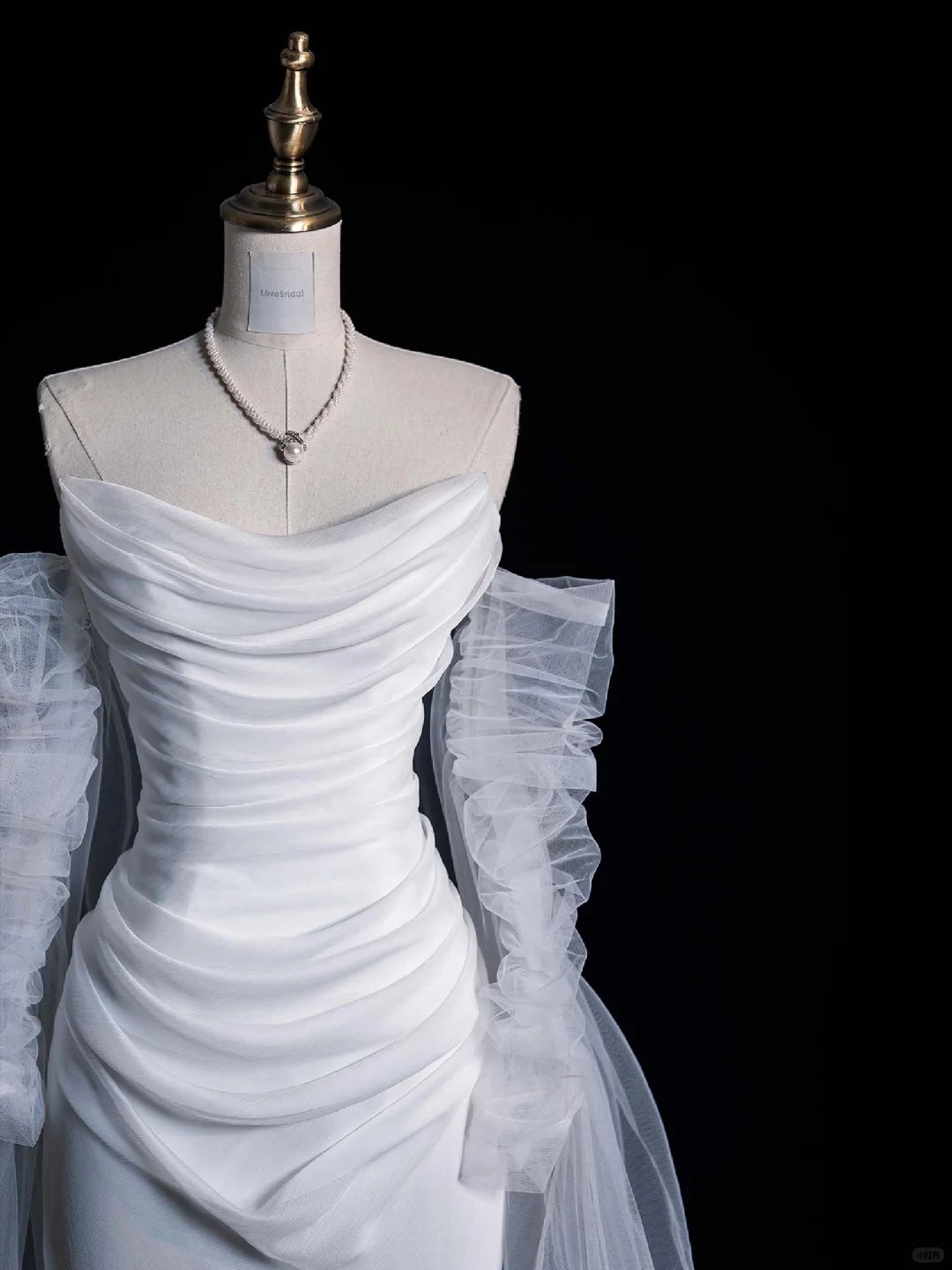 Simple A Line Long Sleeve Pleated Tulle Satin Wedding Dress Prom Dress SH4111