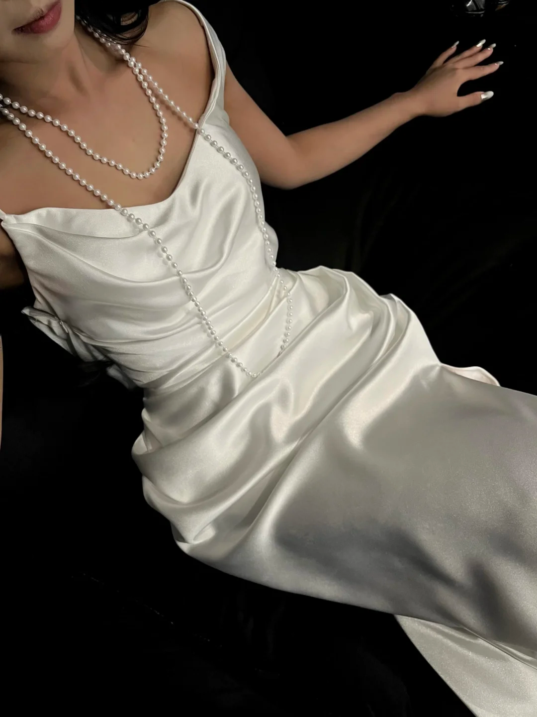 Elegant White Sheath Straps Satin Long Prom Dress Formal Gown Wedding Dress SH4187