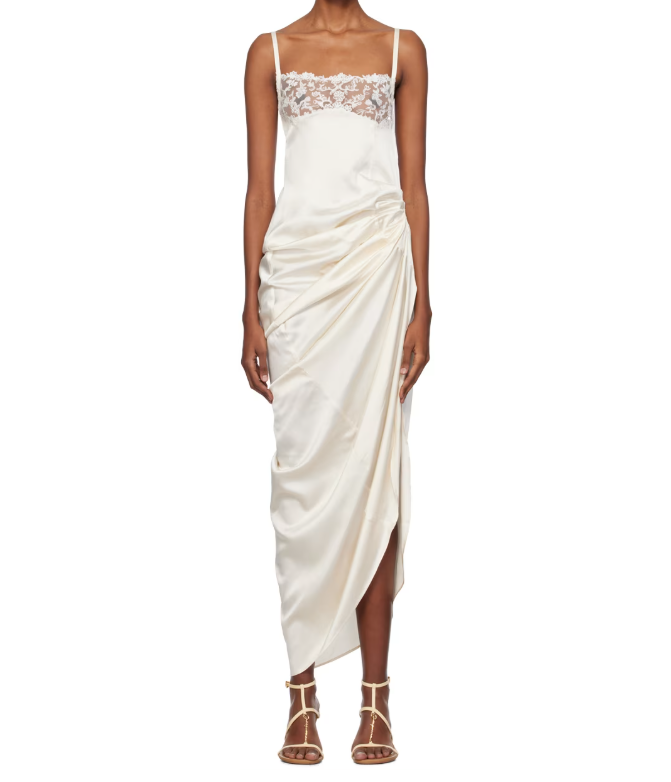 Simple Sheath Spaghetti Straps Pleated Lace Satin Open Back Prom Dress Party Dress SH4074