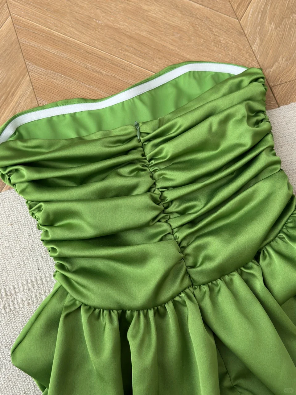 Simple A Line Strapless Pleated Green Satin Short Homecoming Dress Cocktail Dress SH3089