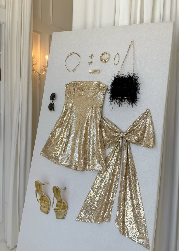 Golden A Line Strapless Sequin Mini Homecoming Dress Cocktail Dress with Bow SH4099