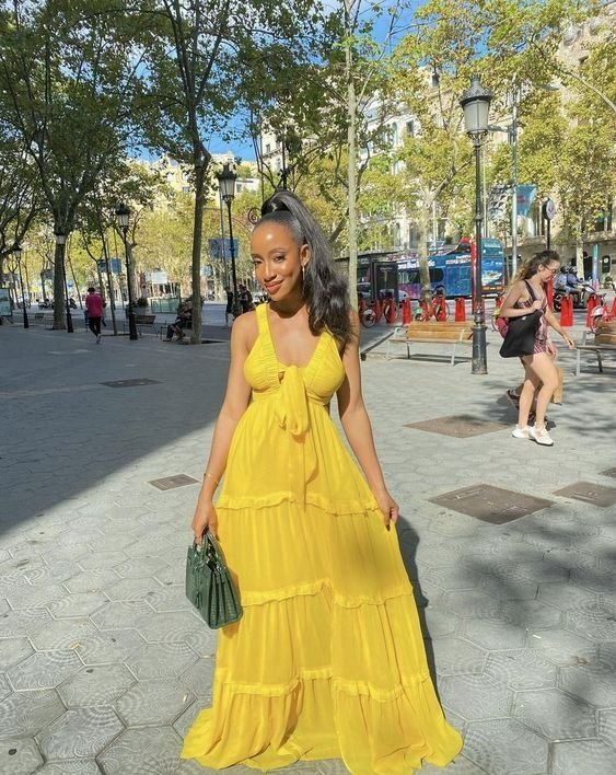 Sexy A Line Yellow Long Chiffon Prom Dress SH1554