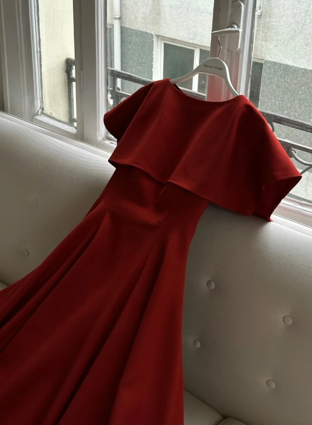 Red Classic A Line Simple Satin Long Prom Dress Wedding Guest Dress SH5398