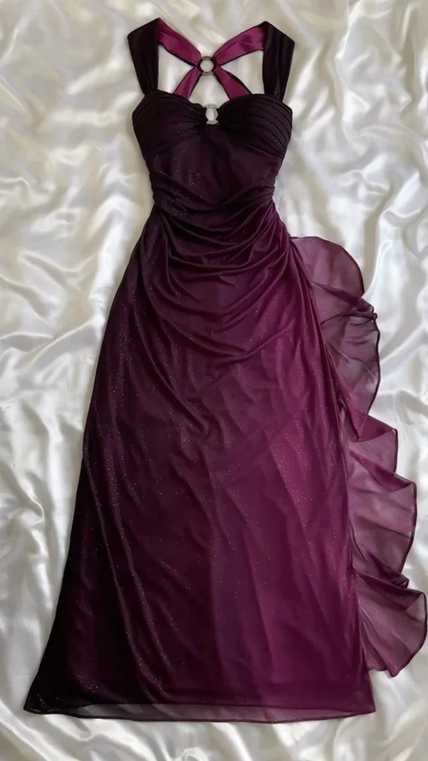 Charming Straps Ombre Grape Backless Long Chiffon Prom Dress Evening D shinydress Charming Straps Ombre Grape Backless Long Chiffon Prom Dress Evening D shinydress