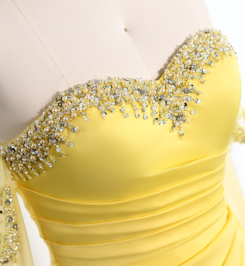 Elegant A Line Sweetheart Neck Long Sleeve Rhinestone Satin Long Prom Evening Dress SH2390