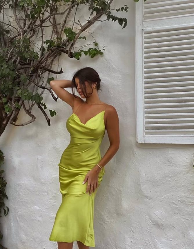 Cute Green Mermaid Spaghetti Strap Satin Prom Dress Open Back SH4564