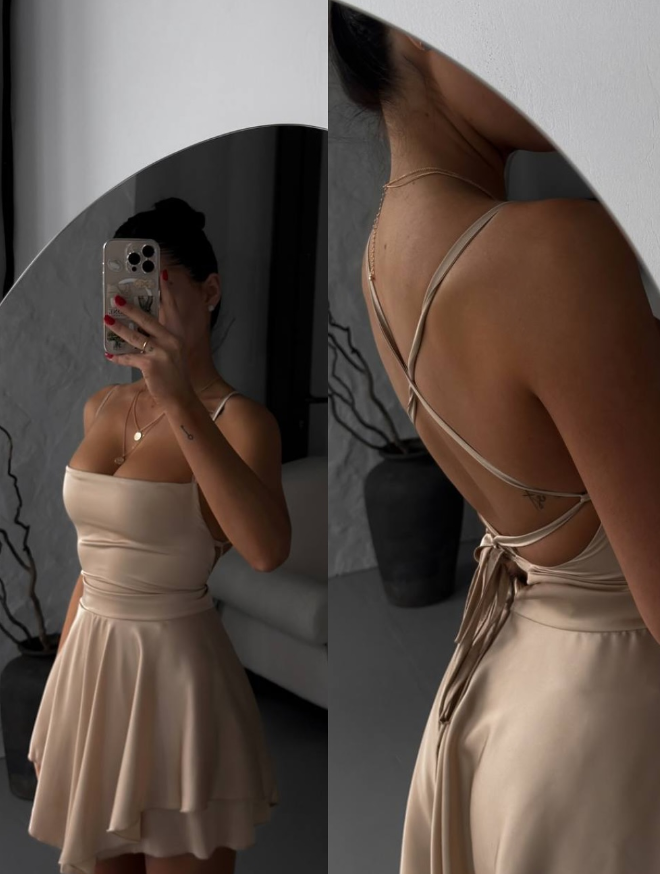 Cute White A Line Spaghetti Strap Satin Short Homecoming Dress Cocktail Dress SH4345