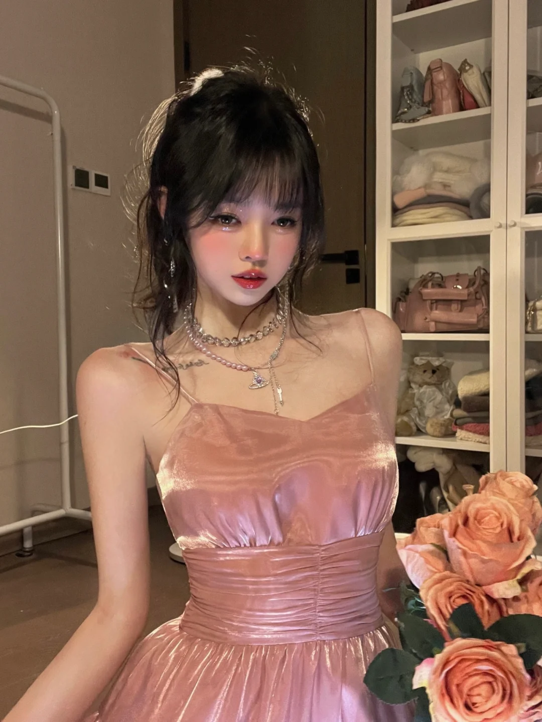 Stunning A Line Spaghetti Strap Pink Satin Homecoming Dress Cocktail Dress SH3214