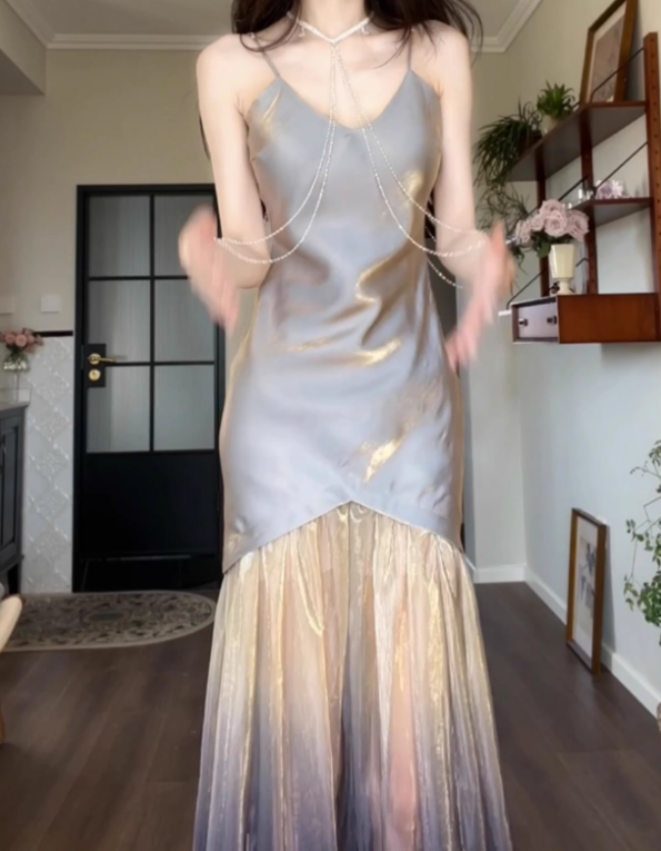 Stunning Mermaid Spaghetti Strap Satin Tulle Prom Dress Evening Dress SH4082