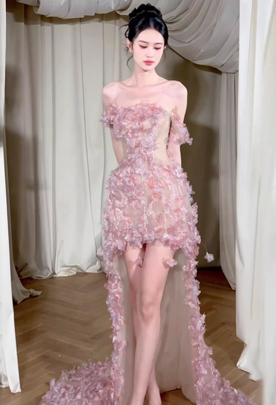 Romantic A Line Off the Shoulder Floral Tulle Prom Dress 16th Birthday Dress SH4137
