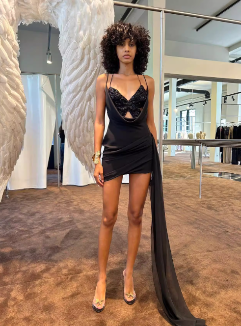 Sexy Sheath Straps Butterfly Sequin Black Chiffon Short Homecoming Dress Cocktail Dress SH3114
