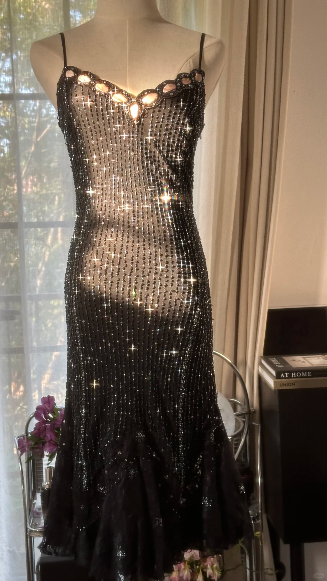 Stunning Mermaid Spaghetti Strap Beaded Black Chiffon Short Homecoming Dress Cocktail Dress SH2962