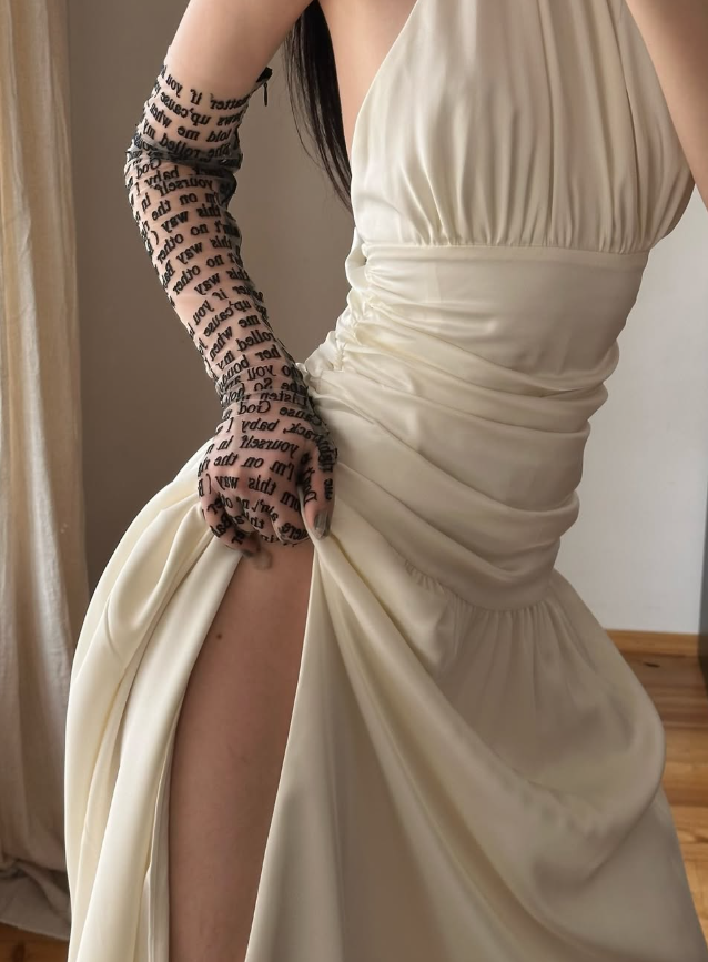 Simple Ivory A Line Halter Pleated Satin Slit Open Back Evening Dress Party Dress SH3957