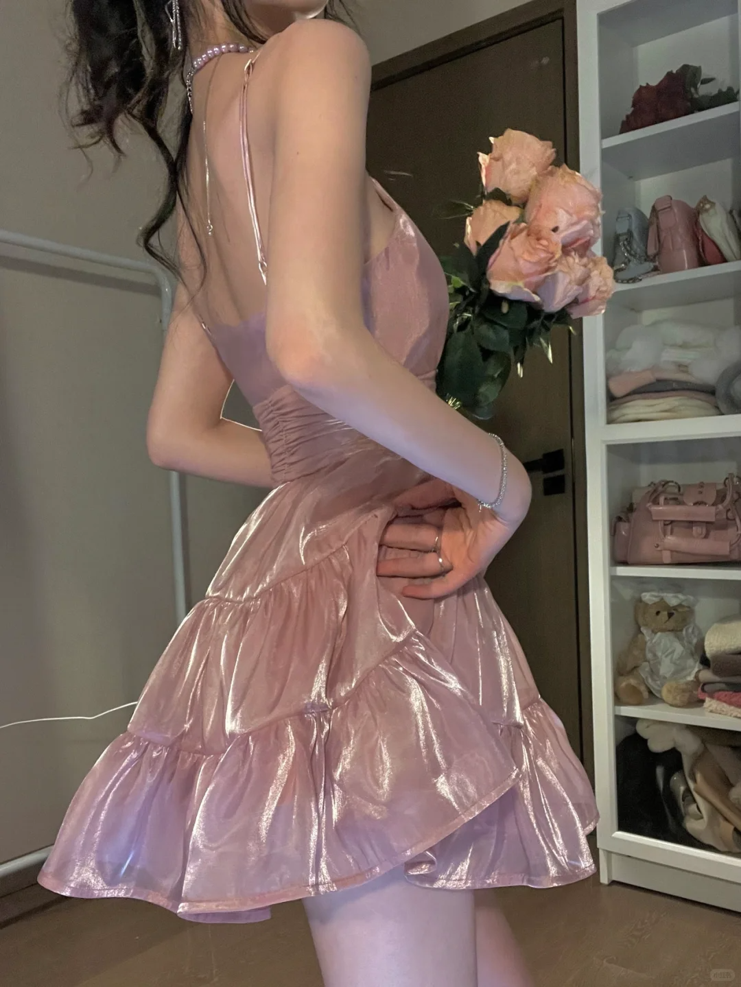 Stunning A Line Spaghetti Strap Pink Satin Homecoming Dress Cocktail Dress SH3214