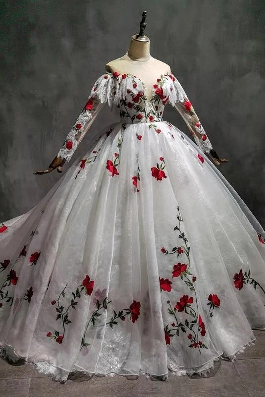 Off The Shoulder Lace Tulle Appliques Prom Dress Wedding Dress Quinceanera Dress SH932