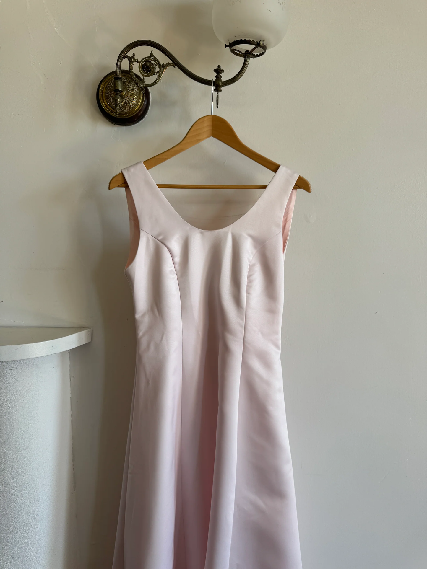 Gentle A Line Straps Light Pink Satin Prom Dress Wedding Guest Dress SH4427