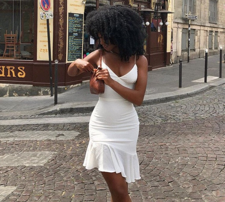 White Spaghetti Straps Ruffles Party Dress Elegant Homecoming Dress SH618