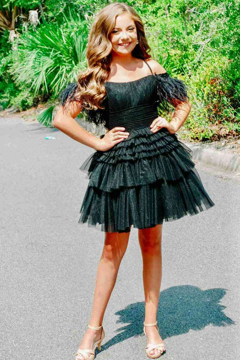 Off The Shoulder Pleated Tiered Tulle Party Dress,Pretty Homecoming Dress SH641