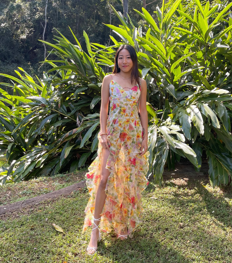 Stunning Print Floral A Line Straps Ruffle Chiffon Prom Dress Party Dress SH4019