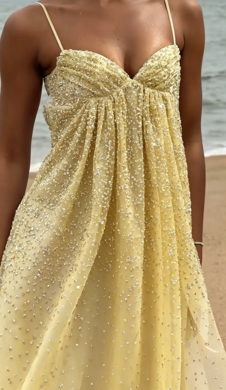 Gentle Pink A Line Spaghetti Strap Sequin Tulle Long Prom Dress Evening Dress Formal Dress SH3656