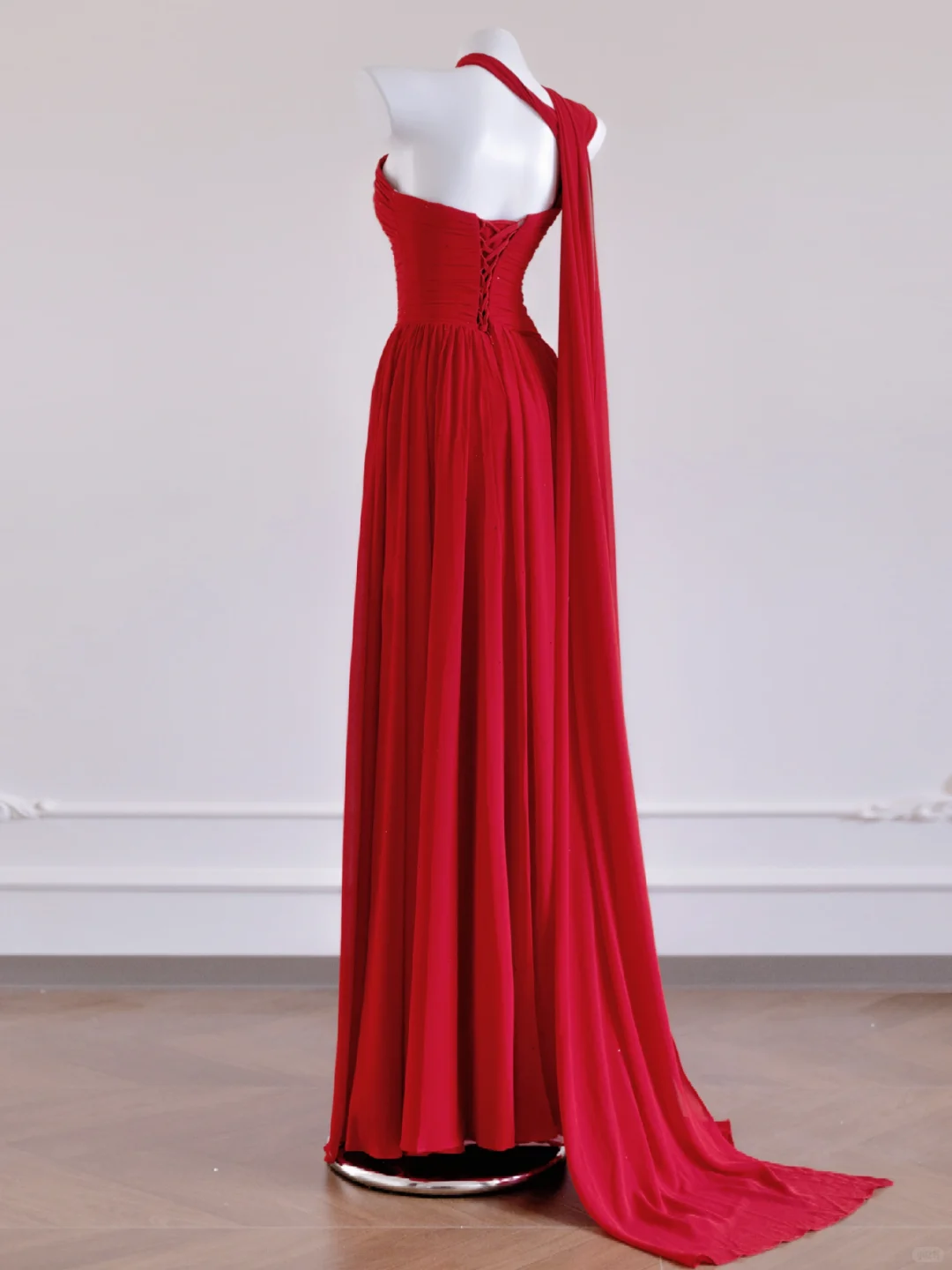 Flowy Red A Line One Shoulder Chiffon Long Prom Dress Party Dress SH4364