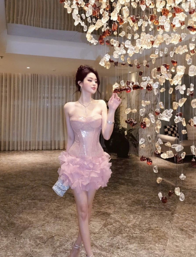 Stunning A Line Strapless Pink Sequin Chiffon Homecoming Dress Cocktail Dress SH3215